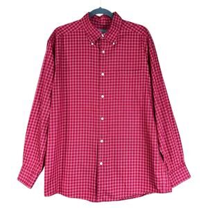 Talbots Mens Shirt Sz L Red White Black Gingham Plaid Preppy Classic Button Down